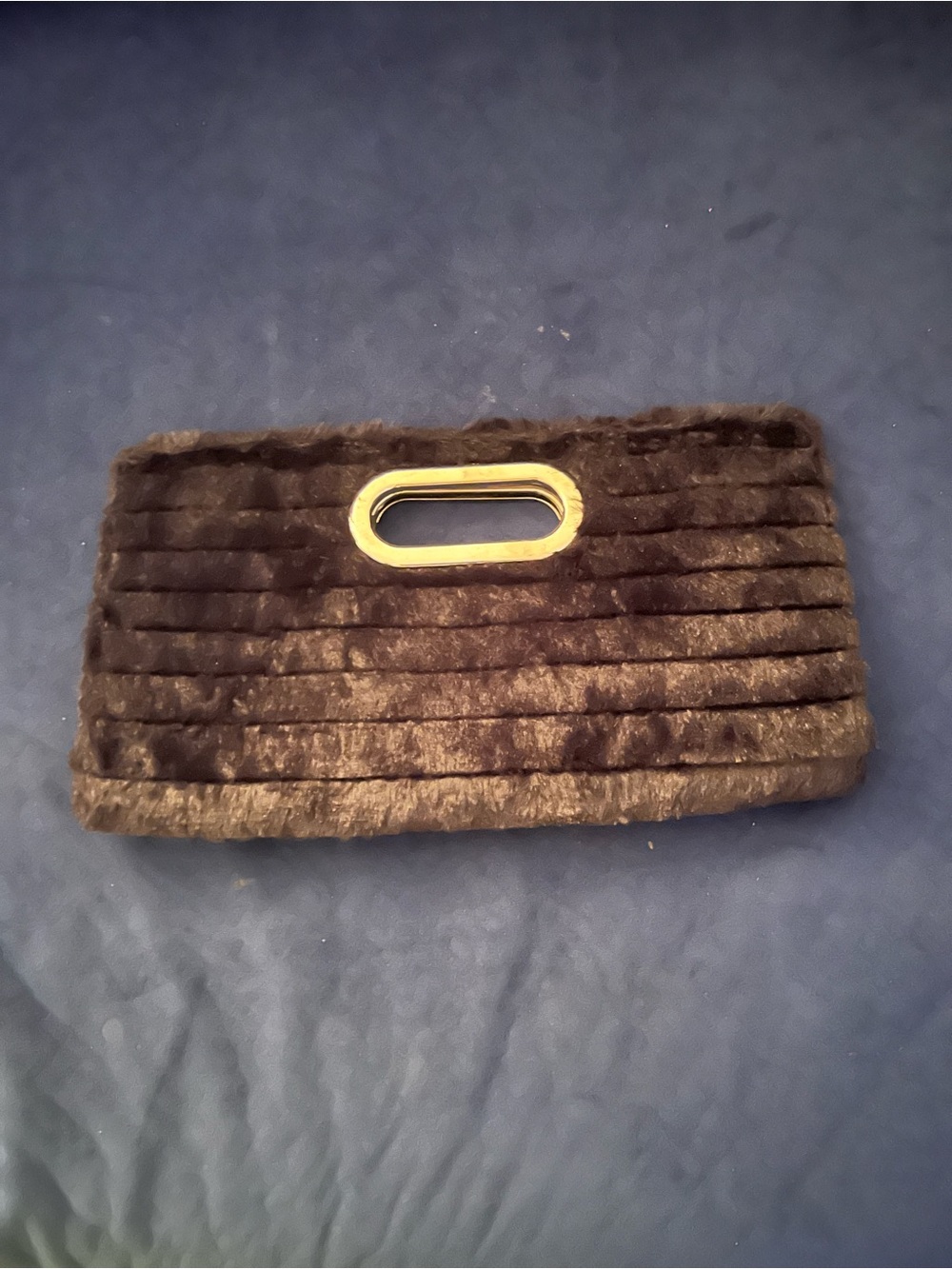 Faux Fur Black Clutch Bag with Gold Handle
